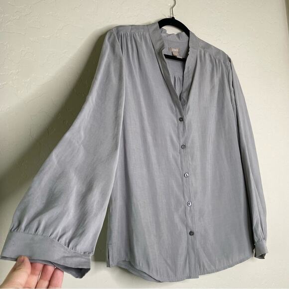 Chico's Gray Soft Button Up Blouse 2 Large - Picture 2 of 10